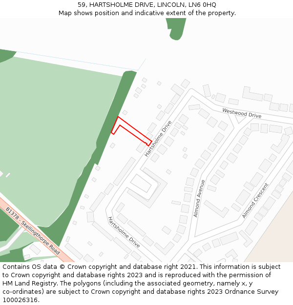 59, HARTSHOLME DRIVE, LINCOLN, LN6 0HQ: Location map and indicative extent of plot