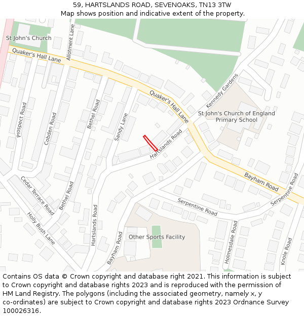 59, HARTSLANDS ROAD, SEVENOAKS, TN13 3TW: Location map and indicative extent of plot