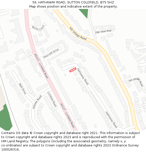 59, HATHAWAY ROAD, SUTTON COLDFIELD, B75 5HZ: Location map and indicative extent of plot