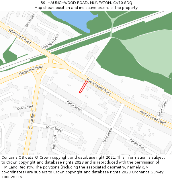 59, HAUNCHWOOD ROAD, NUNEATON, CV10 8DQ: Location map and indicative extent of plot