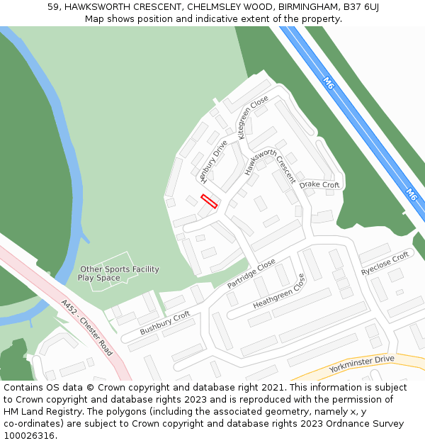 59, HAWKSWORTH CRESCENT, CHELMSLEY WOOD, BIRMINGHAM, B37 6UJ: Location map and indicative extent of plot