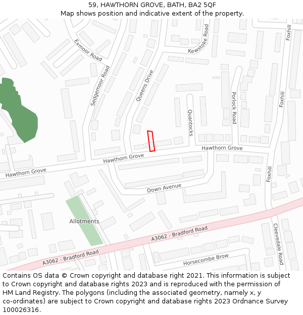 59, HAWTHORN GROVE, BATH, BA2 5QF: Location map and indicative extent of plot