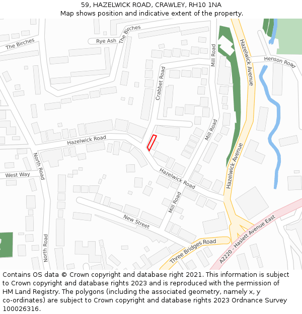 59, HAZELWICK ROAD, CRAWLEY, RH10 1NA: Location map and indicative extent of plot