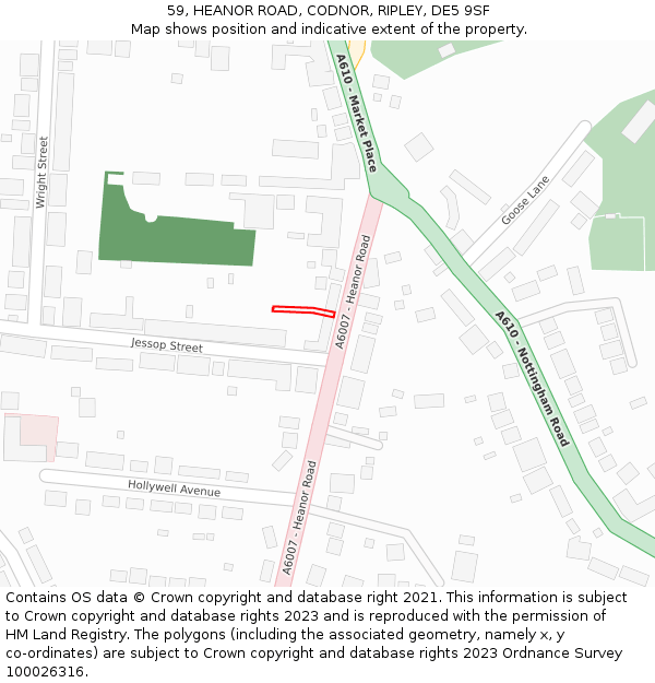 59, HEANOR ROAD, CODNOR, RIPLEY, DE5 9SF: Location map and indicative extent of plot