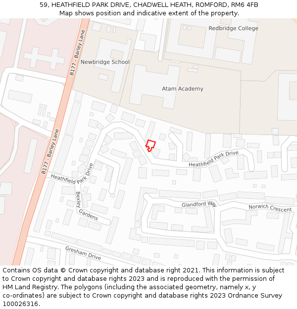 59, HEATHFIELD PARK DRIVE, CHADWELL HEATH, ROMFORD, RM6 4FB: Location map and indicative extent of plot