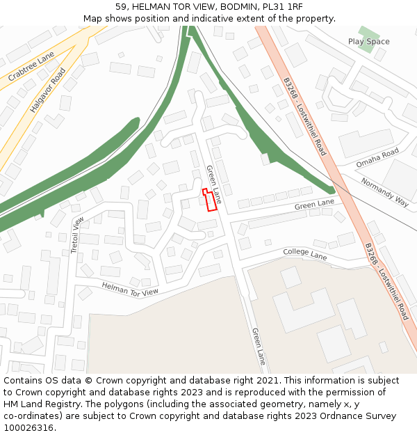 59, HELMAN TOR VIEW, BODMIN, PL31 1RF: Location map and indicative extent of plot