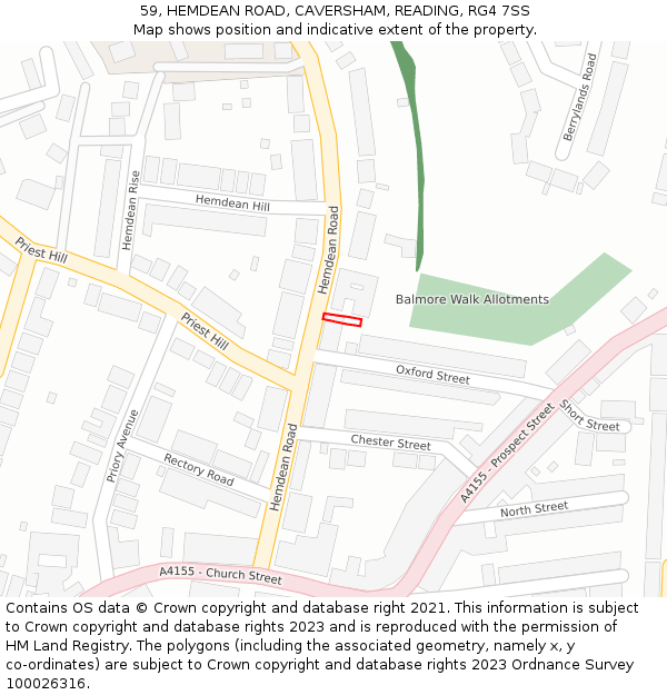 59, HEMDEAN ROAD, CAVERSHAM, READING, RG4 7SS: Location map and indicative extent of plot