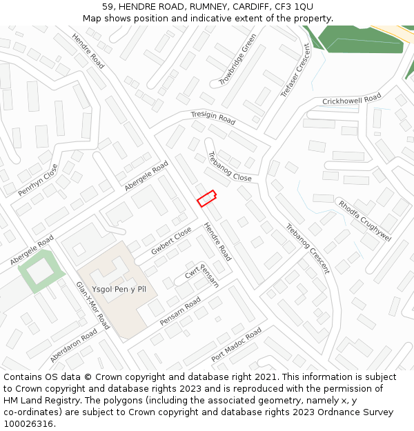 59, HENDRE ROAD, RUMNEY, CARDIFF, CF3 1QU: Location map and indicative extent of plot