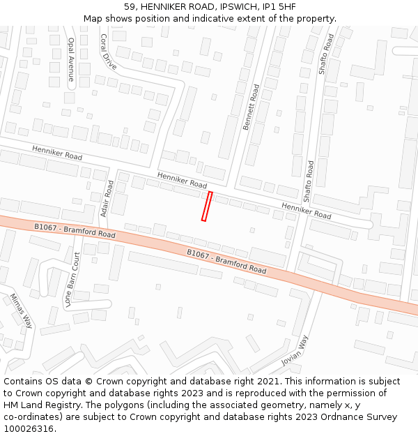 59, HENNIKER ROAD, IPSWICH, IP1 5HF: Location map and indicative extent of plot