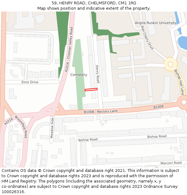 59, HENRY ROAD, CHELMSFORD, CM1 1RG: Location map and indicative extent of plot