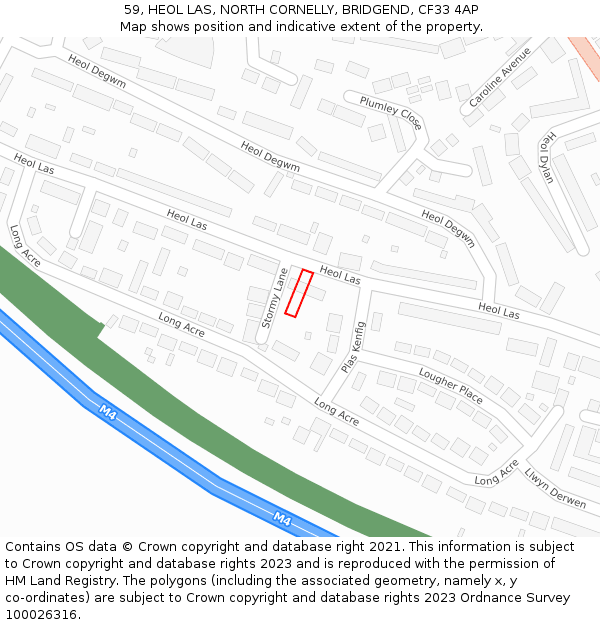 59, HEOL LAS, NORTH CORNELLY, BRIDGEND, CF33 4AP: Location map and indicative extent of plot