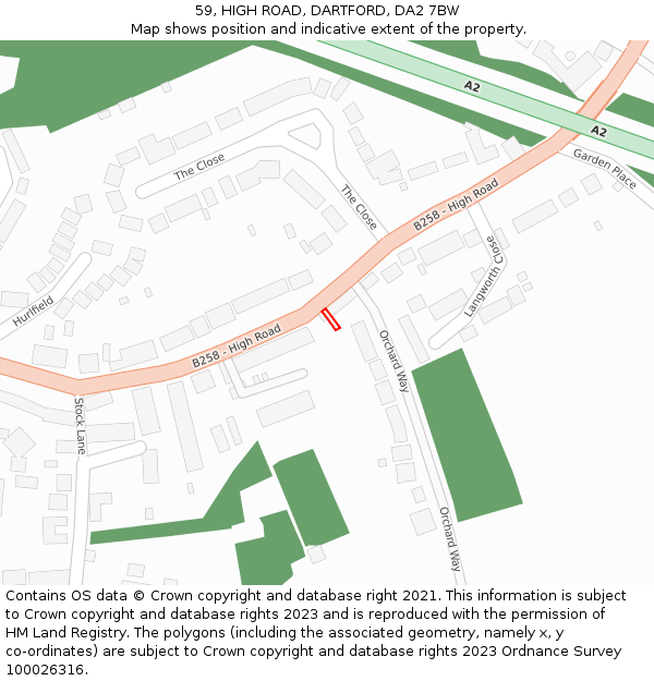 59, HIGH ROAD, DARTFORD, DA2 7BW: Location map and indicative extent of plot