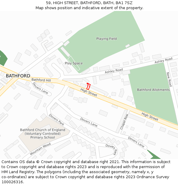 59, HIGH STREET, BATHFORD, BATH, BA1 7SZ: Location map and indicative extent of plot