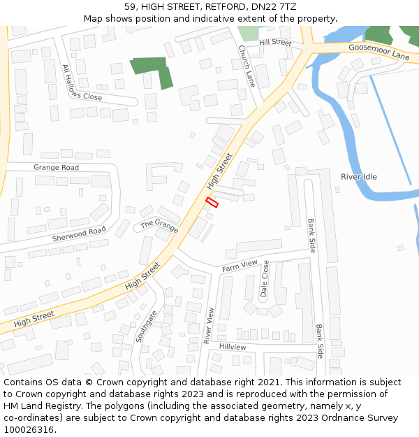 59, HIGH STREET, RETFORD, DN22 7TZ: Location map and indicative extent of plot