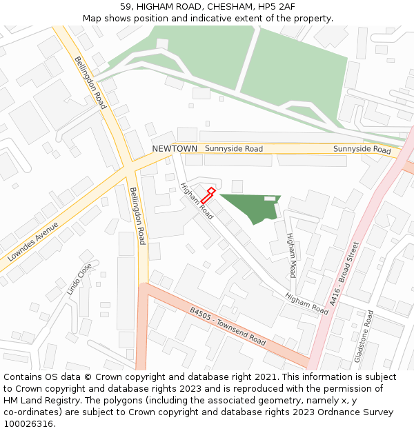 59, HIGHAM ROAD, CHESHAM, HP5 2AF: Location map and indicative extent of plot