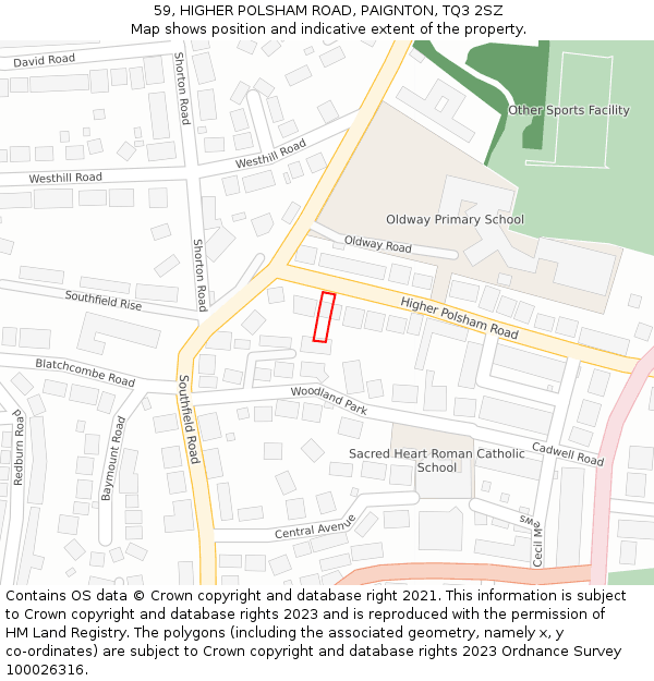 59, HIGHER POLSHAM ROAD, PAIGNTON, TQ3 2SZ: Location map and indicative extent of plot