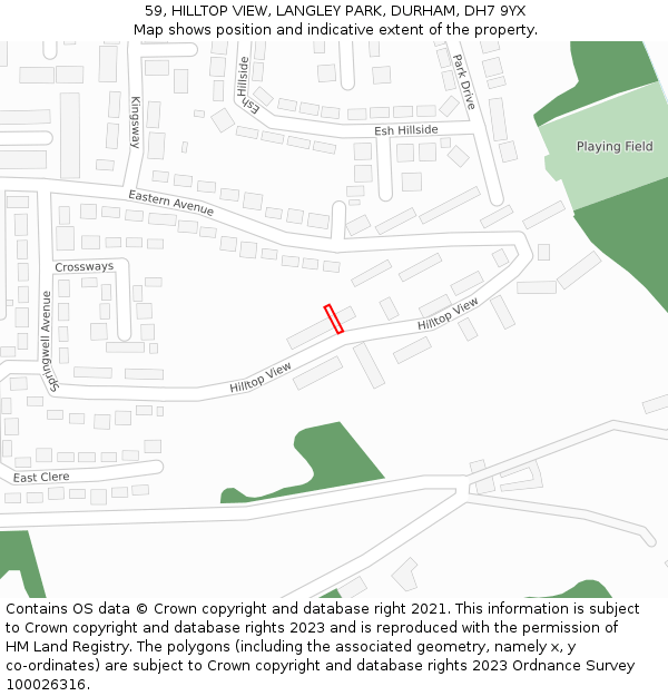 59, HILLTOP VIEW, LANGLEY PARK, DURHAM, DH7 9YX: Location map and indicative extent of plot
