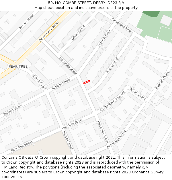 59, HOLCOMBE STREET, DERBY, DE23 8JA: Location map and indicative extent of plot