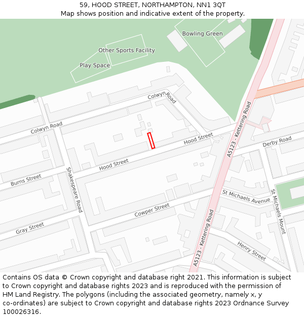59, HOOD STREET, NORTHAMPTON, NN1 3QT: Location map and indicative extent of plot