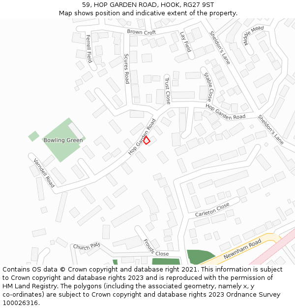 59, HOP GARDEN ROAD, HOOK, RG27 9ST: Location map and indicative extent of plot