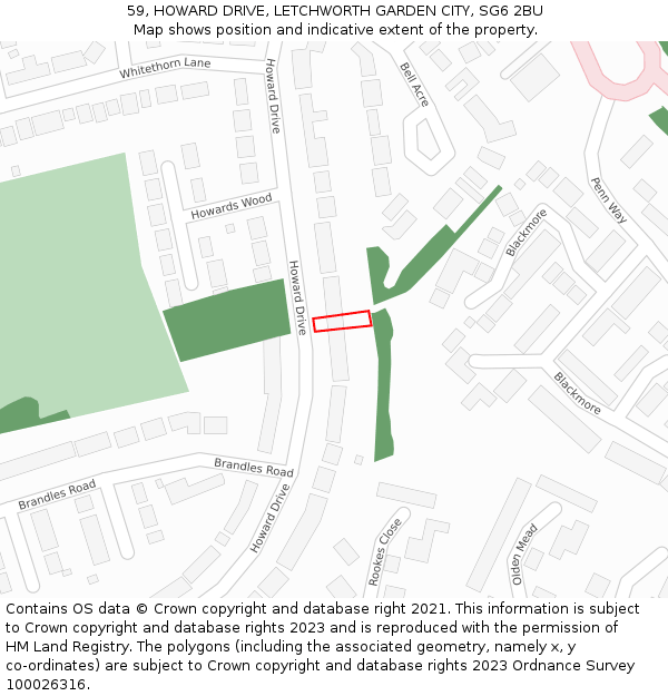 59, HOWARD DRIVE, LETCHWORTH GARDEN CITY, SG6 2BU: Location map and indicative extent of plot