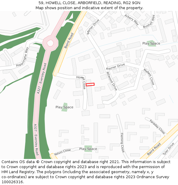 59, HOWELL CLOSE, ARBORFIELD, READING, RG2 9GN: Location map and indicative extent of plot