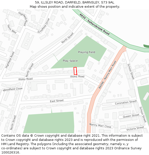 59, ILLSLEY ROAD, DARFIELD, BARNSLEY, S73 9AL: Location map and indicative extent of plot