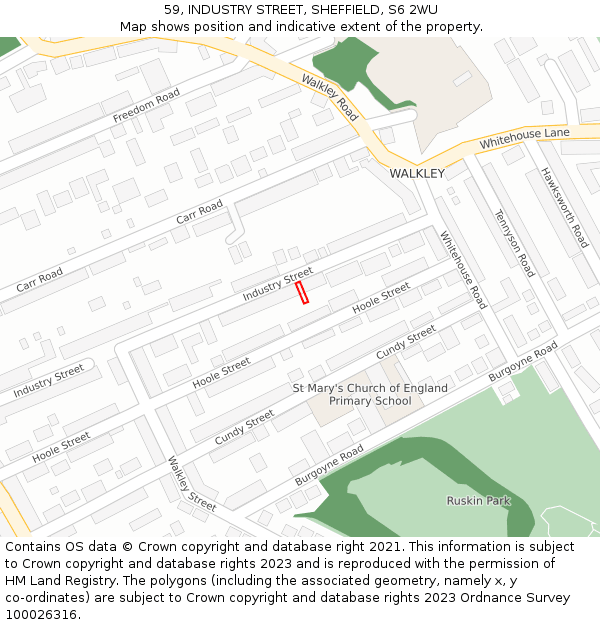 59, INDUSTRY STREET, SHEFFIELD, S6 2WU: Location map and indicative extent of plot