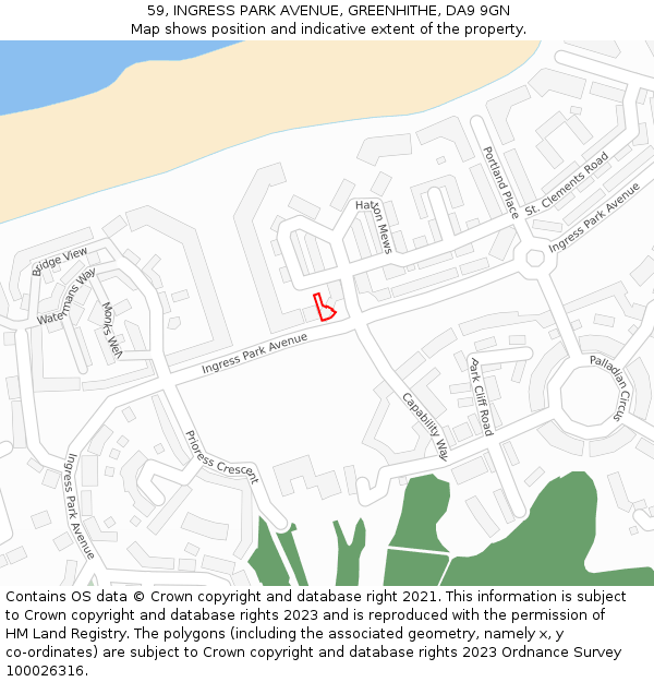 59, INGRESS PARK AVENUE, GREENHITHE, DA9 9GN: Location map and indicative extent of plot