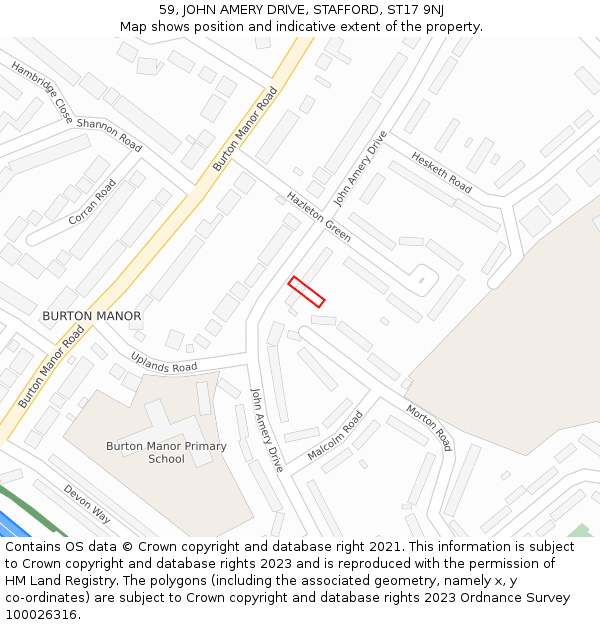 59, JOHN AMERY DRIVE, STAFFORD, ST17 9NJ: Location map and indicative extent of plot