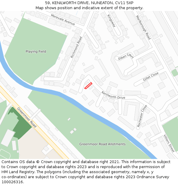 59, KENILWORTH DRIVE, NUNEATON, CV11 5XP: Location map and indicative extent of plot