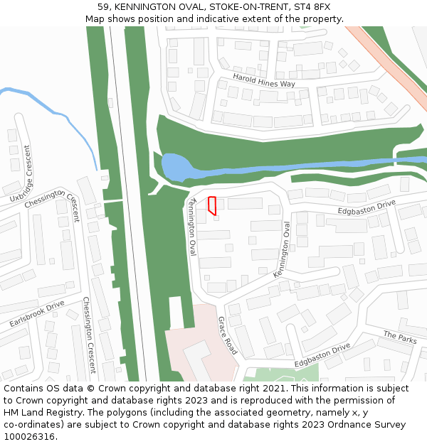 59, KENNINGTON OVAL, STOKE-ON-TRENT, ST4 8FX: Location map and indicative extent of plot