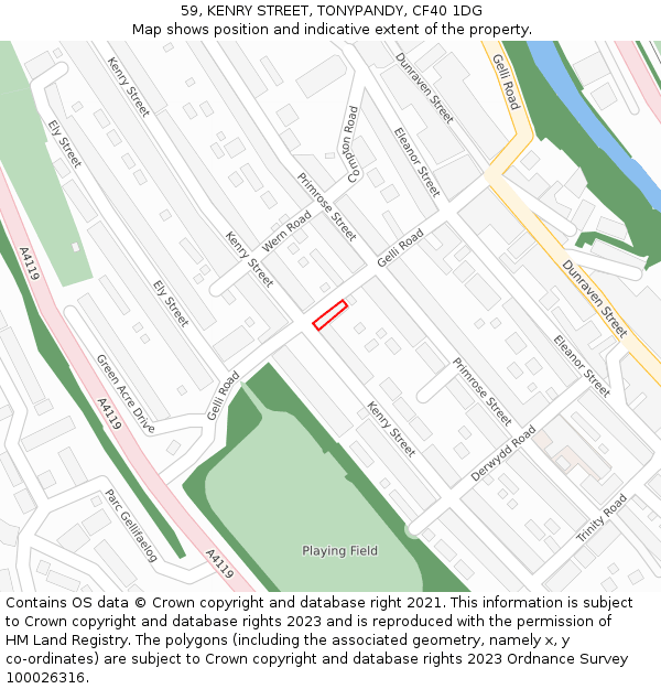 59, KENRY STREET, TONYPANDY, CF40 1DG: Location map and indicative extent of plot