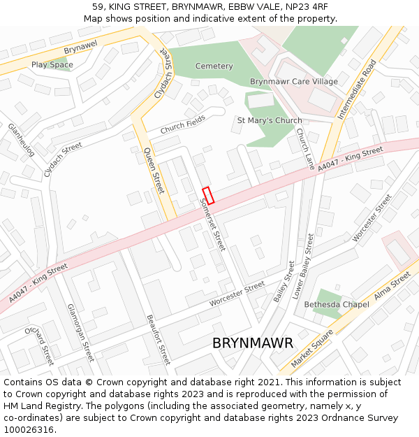 59, KING STREET, BRYNMAWR, EBBW VALE, NP23 4RF: Location map and indicative extent of plot
