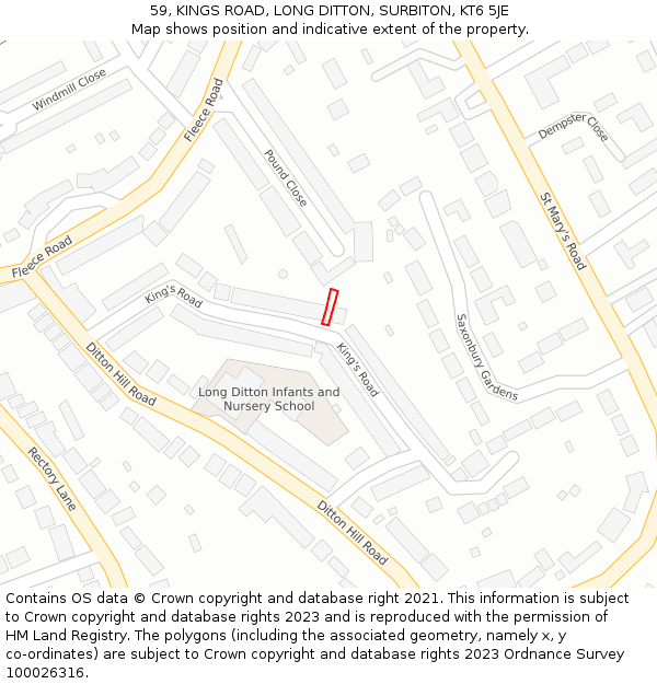 59, KINGS ROAD, LONG DITTON, SURBITON, KT6 5JE: Location map and indicative extent of plot