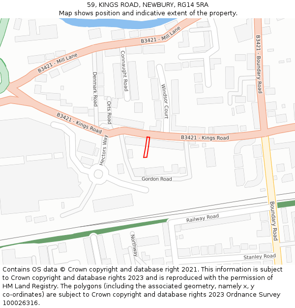 59, KINGS ROAD, NEWBURY, RG14 5RA: Location map and indicative extent of plot