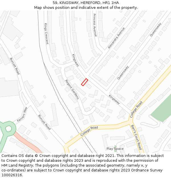 59, KINGSWAY, HEREFORD, HR1 1HA: Location map and indicative extent of plot