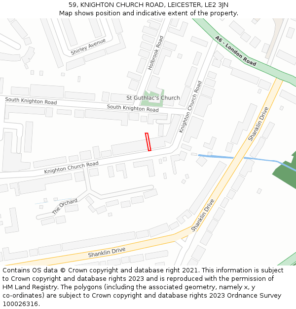 59, KNIGHTON CHURCH ROAD, LEICESTER, LE2 3JN: Location map and indicative extent of plot
