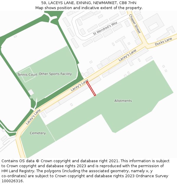 59, LACEYS LANE, EXNING, NEWMARKET, CB8 7HN: Location map and indicative extent of plot