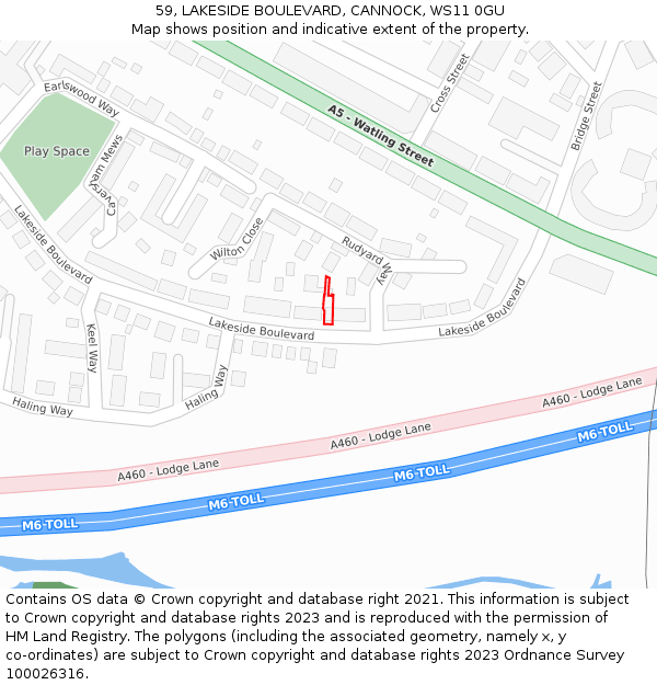 59, LAKESIDE BOULEVARD, CANNOCK, WS11 0GU: Location map and indicative extent of plot