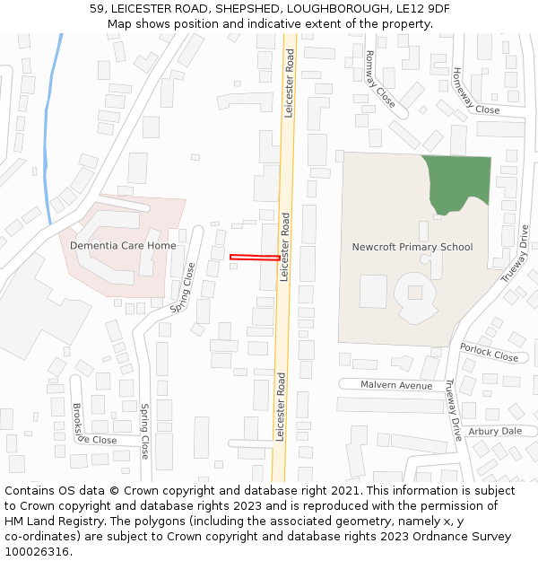 59, LEICESTER ROAD, SHEPSHED, LOUGHBOROUGH, LE12 9DF: Location map and indicative extent of plot