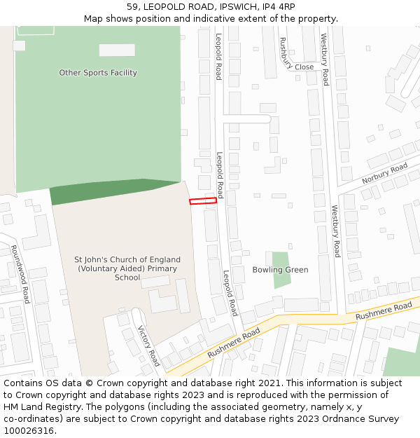 59, LEOPOLD ROAD, IPSWICH, IP4 4RP: Location map and indicative extent of plot