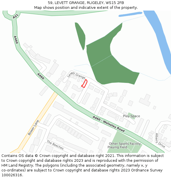 59, LEVETT GRANGE, RUGELEY, WS15 2FB: Location map and indicative extent of plot