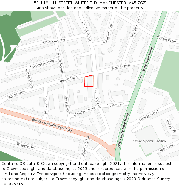 59, LILY HILL STREET, WHITEFIELD, MANCHESTER, M45 7GZ: Location map and indicative extent of plot