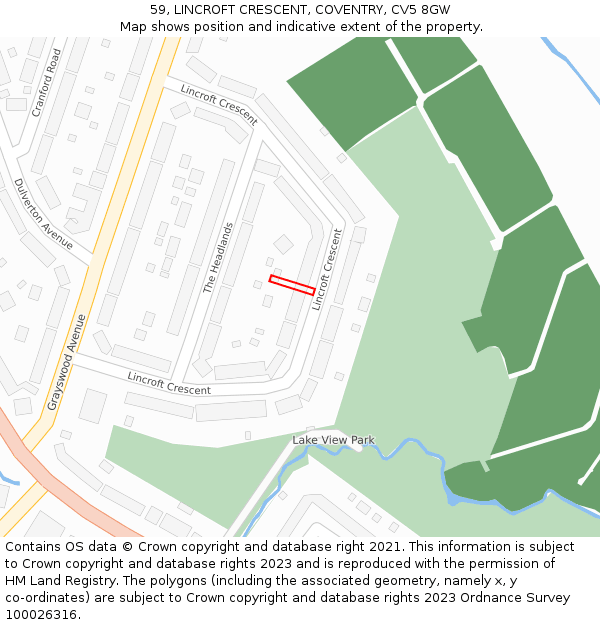 59, LINCROFT CRESCENT, COVENTRY, CV5 8GW: Location map and indicative extent of plot