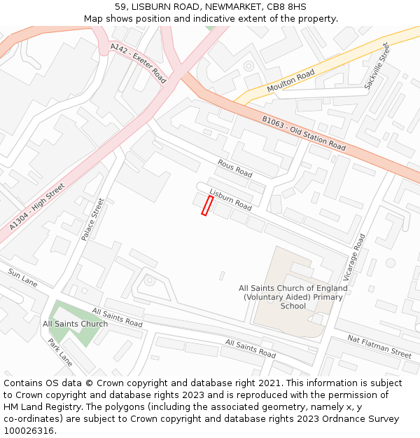59, LISBURN ROAD, NEWMARKET, CB8 8HS: Location map and indicative extent of plot