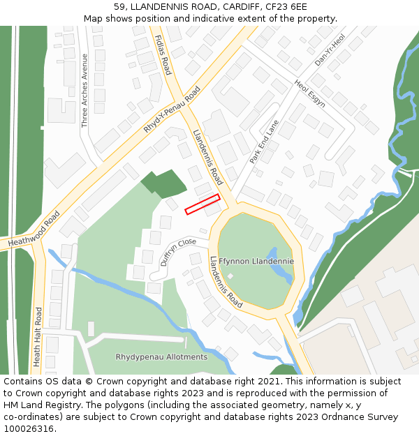 59, LLANDENNIS ROAD, CARDIFF, CF23 6EE: Location map and indicative extent of plot