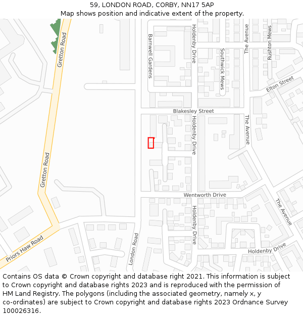 59, LONDON ROAD, CORBY, NN17 5AP: Location map and indicative extent of plot