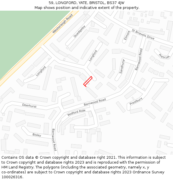 59, LONGFORD, YATE, BRISTOL, BS37 4JW: Location map and indicative extent of plot