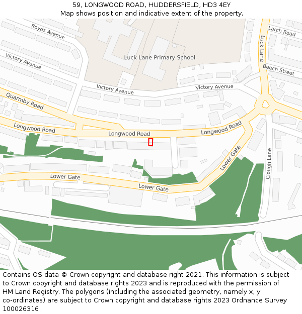 59, LONGWOOD ROAD, HUDDERSFIELD, HD3 4EY: Location map and indicative extent of plot